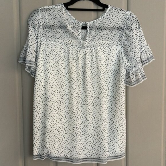 Max Studio Short Sleeve Knit Mesh Polka Ivory Dot Blouse Top Size S - Picture 3 of 6